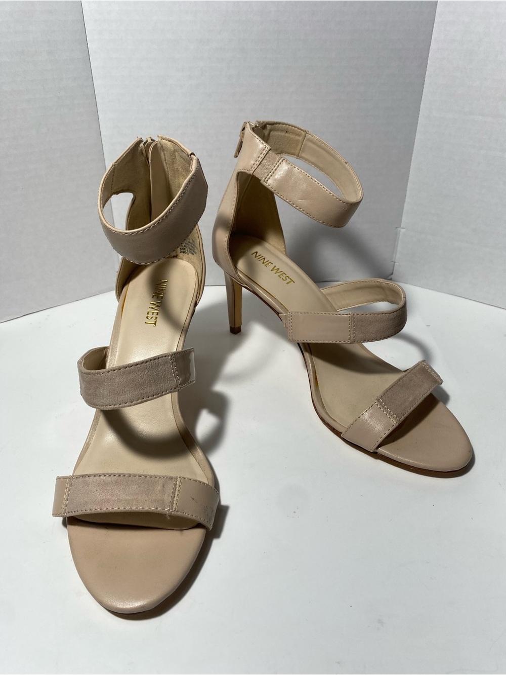 Nine West Awesomeo Nude Ankle Strap Stiletto Heels Size 8M
